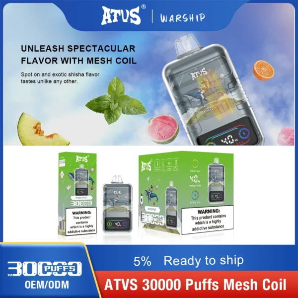 ATVS 30000 Puffs Dual Mesh 5% Перезаряжаемые одноразовые ручки для электронных сигарет с низким содержанием никотина Купить оптом - BookVape - 9