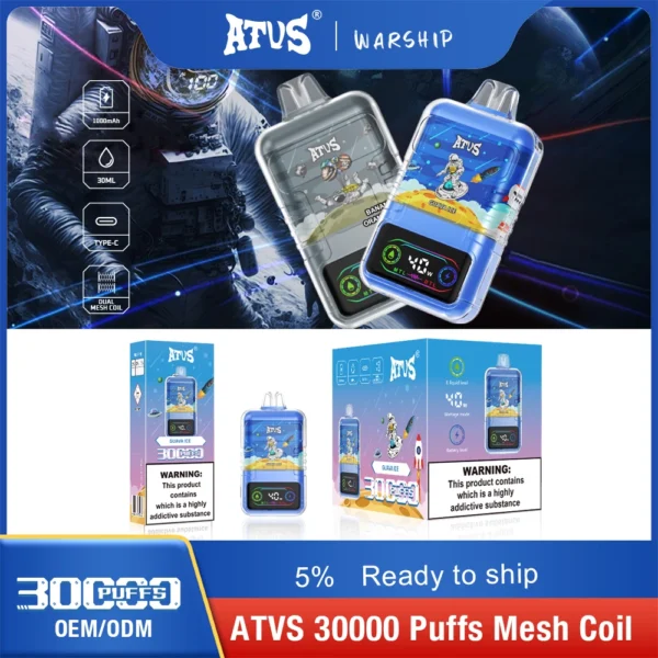 ATVS 30000 Puffs Dual Mesh 5% Перезаряжаемые одноразовые вейпы-ручки с низким содержанием никотина Купить оптом - BookVape - 8