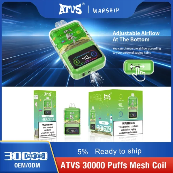 ATVS 30000 Puffs Dual Mesh 5% Перезаряжаемые одноразовые ручки для электронных сигарет с низким содержанием никотина Купить оптом - BookVape - 7