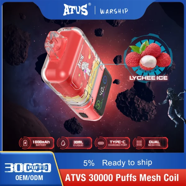 ATVS 30000 Puffs Dual Mesh 5% Перезаряжаемые одноразовые ручки для электронных сигарет с низким содержанием никотина. Купить оптом - BookVape - 5