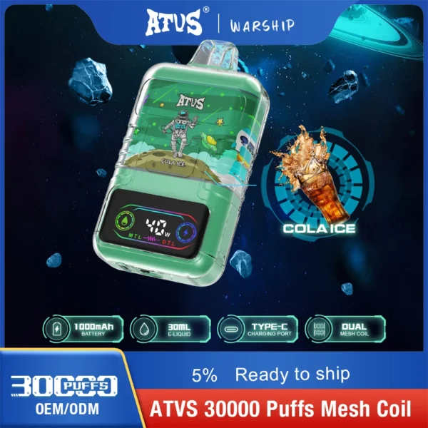 ATVS 30000 Puffs Dual Mesh 5% Перезаряжаемые одноразовые ручки для электронных сигарет с низким содержанием никотина Купить оптом - BookVape - 3