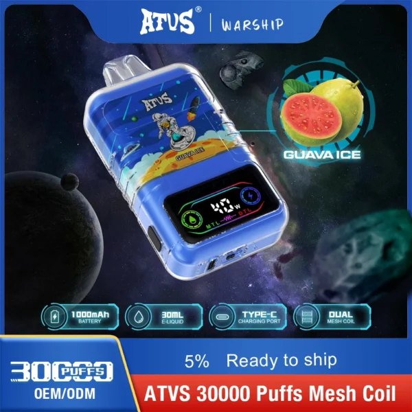 ATVS 30000 Puffs Dual Mesh 5% Перезаряжаемые одноразовые ручки для вейпов с низким содержанием никотина Купить оптом - BookVape - 2