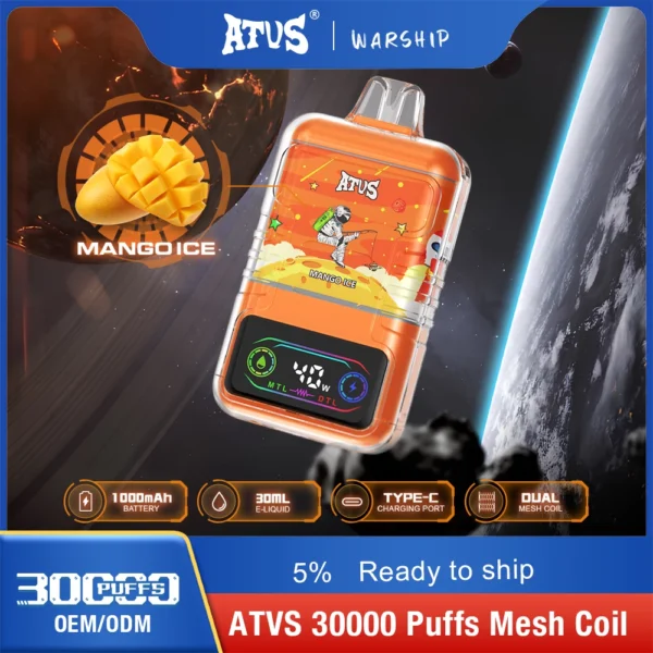 ATVS 30000 Puffs Dual Mesh 5% Перезаряжаемые одноразовые ручки для электронных сигарет с низким содержанием никотина Купить оптом - BookVape - 1