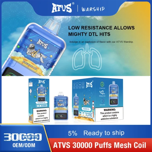 ATVS 30000 Puffs Dual Mesh 5% Перезаряжаемые одноразовые ручки для вейпов с низким содержанием никотина, оптовая покупка - BookVape - 10