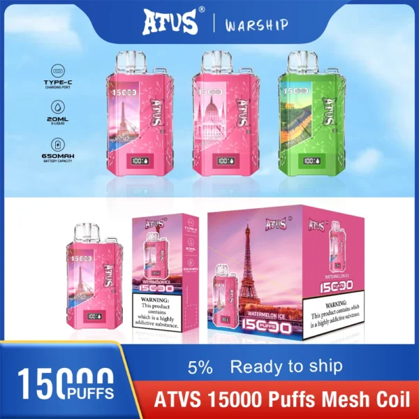 Atvs 15000 Puffs 5% Перезаряжаемые одноразовые вейпы-ручки с низким содержанием никотина Купить оптом - BookVape - 8