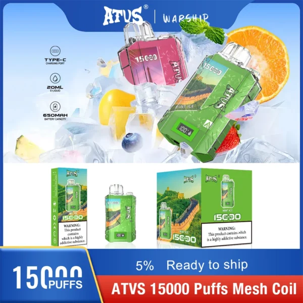 Atvs 15000 Puffs 5% Перезаряжаемые одноразовые вейпы-ручки с низким содержанием никотина Купить оптом - BookVape - 4