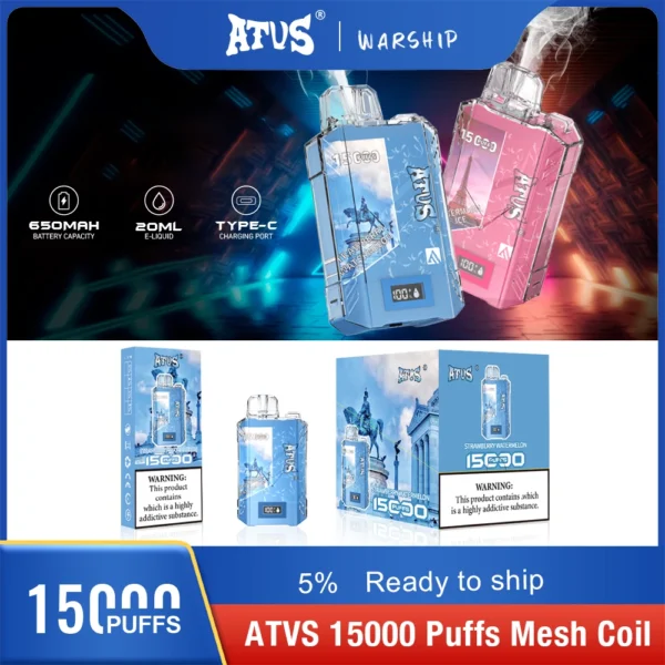 Atvs 15000 Puffs 5% Перезаряжаемые одноразовые вейпы-ручки с низким содержанием никотина Купить оптом - BookVape - 3