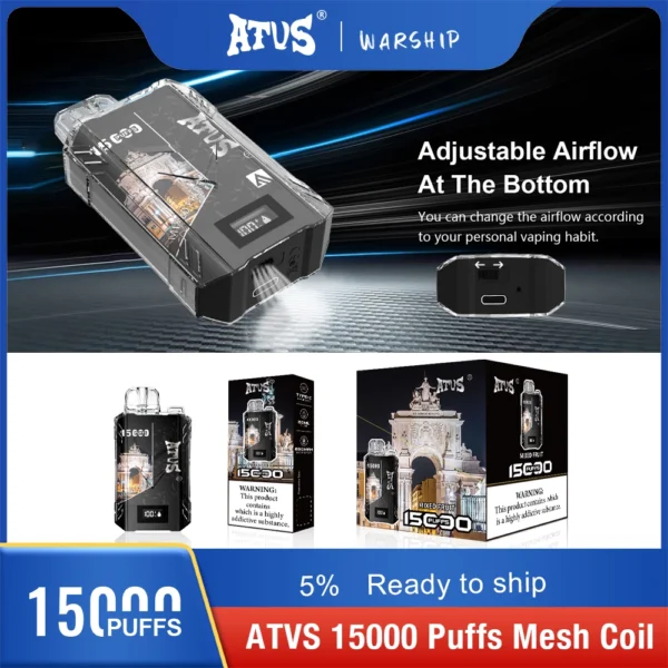 Atvs 15000 Puffs 5% Перезаряжаемые одноразовые вейпы-ручки с низким содержанием никотина Купить оптом - BookVape - 2