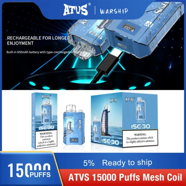 Atvs 15000 Puffs 5% Перезаряжаемые одноразовые вейпы-ручки с низким содержанием никотина Купить оптом - BookVape - 13