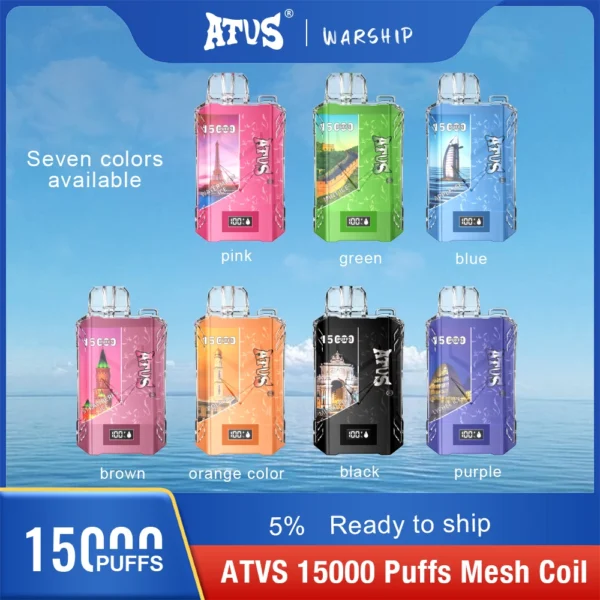 Atvs 15000 Puffs 5% Перезаряжаемые одноразовые вейпы-ручки с низким содержанием никотина Купить оптом - BookVape - 1