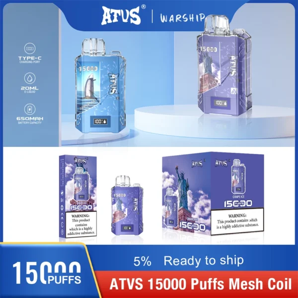 Atvs 15000 Puffs 5% Перезаряжаемые одноразовые вейпы-ручки с низким содержанием никотина Купить оптом - BookVape - 12