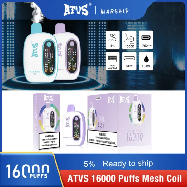 Atvs 16000 Puffs 2% 5% Перезаряжаемые одноразовые ручки для электронных сигарет с низким содержанием никотина Купить оптом - BookVape - 4