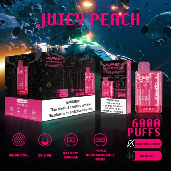 VAPEN Meta 6000 Puffs 2% 5% Перезаряжаемые одноразовые ручки для электронных сигарет с низким содержанием никотина Купить оптом - BookVape - 6