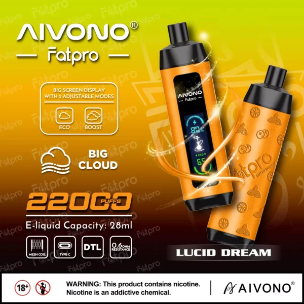 AIVONO Fatpro 22000 Puffs Hookah Digital skærm 0% 2% 3% 5% Genopladelige engangsvapes med lav nikotinindhold Pen Bulk Køb Engros - BookVape - 5